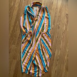 Dubgee Colorful Stripe Sleeveless Shift Midi Dress With Pockets, S